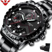 NIBOSI Horloges voor mannen - Luxe Zwart Design - Heren Horloge - Ø44 - 3 ATM Waterdicht