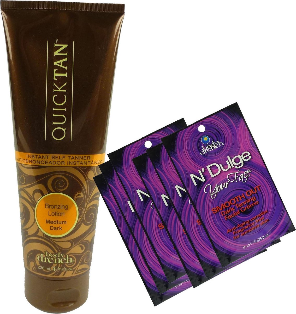 1x Body Drench Quick Tan + 6x NDulge your Face Body Face Tanning Cream Set