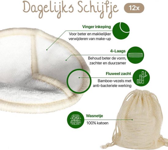 16 Herbruikbare Wattenschijfjes + Bamboe Houder - 12x Dagelijks 4x Scrub 4 laags - Wasbare Wattenschijfjes Makeup Pads Zero Waste