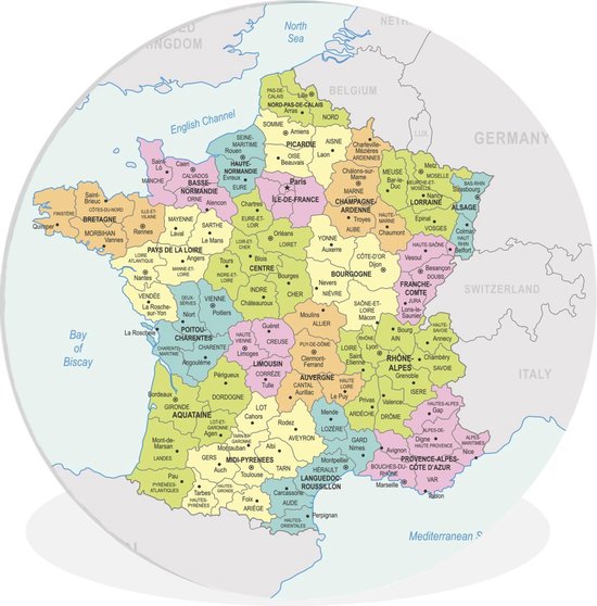 Carte colorée de France Assiette en plastique ⌀ 140 cm