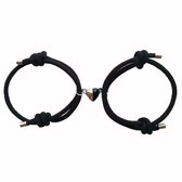 Magnetische Hartjes Armband Set voor Hem en Haar - Zwart / Zwart - Romantisch Liefdes Cadeau - Mannen Cadeautjes - Cadeau voor Man
