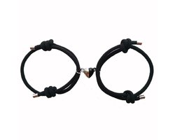 Magnetische Hartjes Armband Set voor Hem en Haar - Zwart / Zwart - Romantisch Liefdes Cadeau - Vaderdag Cadeau Geschenk - Mannen Cadeautjes Accesoires
