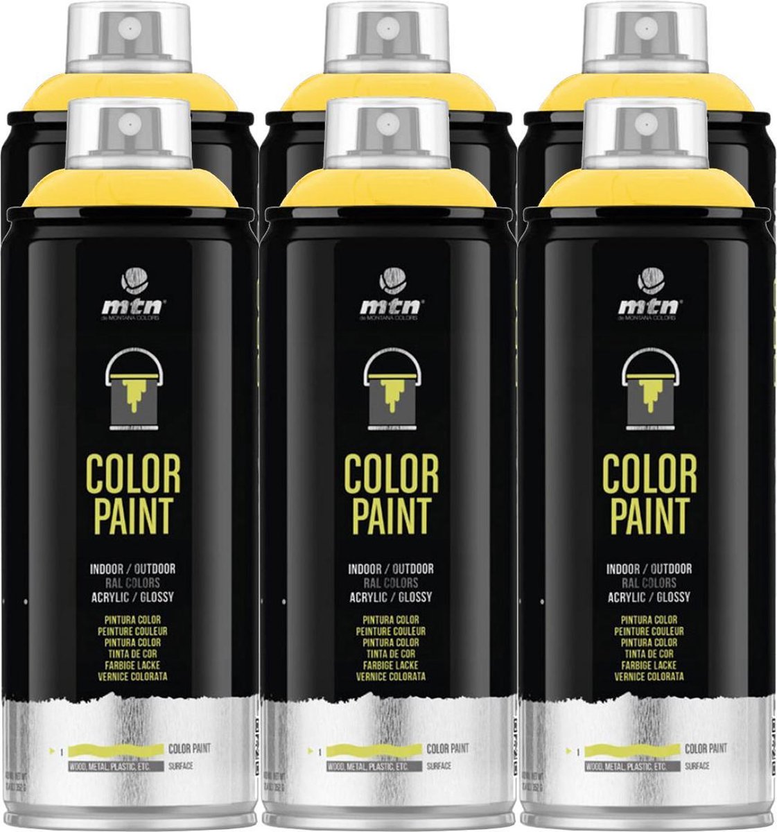 MTN PRO Color Paint RAL Spuitverf - 6 stuks - Traffic Yellow - 400ml