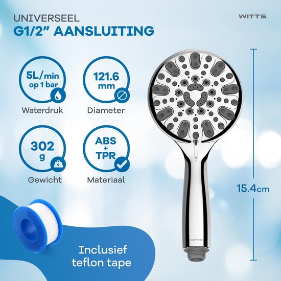 WITTS Douchekop Waterbesparende Douchekop Hoge Kwaliteit