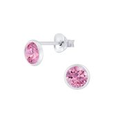 Joy|S - Zilveren rond oorbellen - 4 mm - zirkonia roze