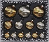 13x stuks luxe glazen kerstballen ribbel zilver/goud 4, 6, 8 cm - Kerstboomversiering/kerstversiering