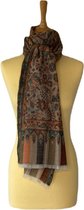 Kani pashmina sjaal – bruine damessjaal met meerkleurig Kani design - geschikt voor alle seizoenen