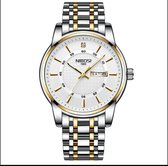 NIBOSI - Horloges voor mannen - Luxe Zilver/Goud/Wit Design - Heren Horloge - Ø39 - 3 ATM Waterdicht