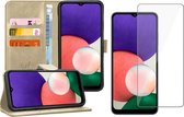 Hoesje geschikt voor Samsung Galaxy A22 5G - Bookcase Goud - Screenprotector - Portemonnee Hoesje