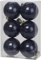 Veluw Kerstballen Kunststof - Twinkle Nachtblauw - Ø6cm - Set van 6