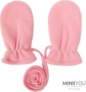 Baby fleece winter wantjes met koord Roze (3-18 mnd) - handschoenen