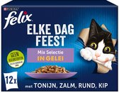 Felix Elke Dag Feest in Gelei Mix Selectie - Kattenvoer natvoer - Tonijn, Zalm, Rund, Kip - 48 x 85g