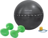 Tunturi - Fitness Set - Neopreen Dumbbellset 2 x 4 kg - Gymball Zwart met Anti Burst 65 cm