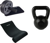 Tunturi - Fitness Set - Kettlebell 16 kg - Fitnessmat 160 x 60 x 0,7 cm - Trainingswiel