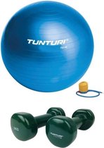 Tunturi - Fitness Set - Vinyl Dumbbell 2 x 2 kg  - Gymball Blauw 75 cm