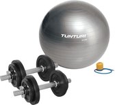 Tunturi - Fitness Set - Halterset 20 kg incl 2 Dumbbellstangen  - Gymball Zilver 65 cm