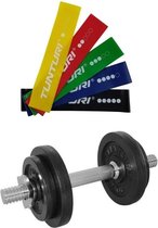 Tunturi - Fitness Set - Halterset 10 kg incl 1 Dumbellstang - Weerstandsbanden 5 stuks