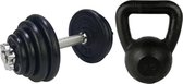 Tunturi - Fitness Set - Halterset 15 kg incl 1 Dumbbellstang - Kettlebell 12 kg