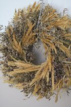 Krans - Droogbloemen - 30cm - graan - limonium - blauw / naturel - Decoratie