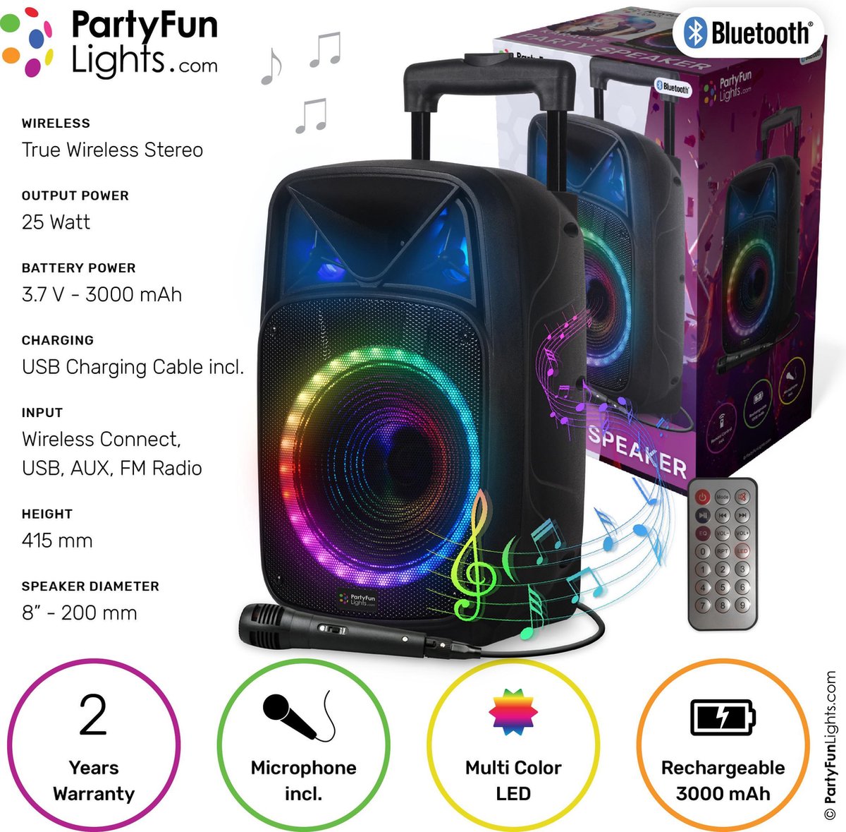 Achat PartyFunLights - Kit karaoké Bluetooth - haut-parleur de fête -  microphone inclus - effets lumineux - avec poignée de transport en gros