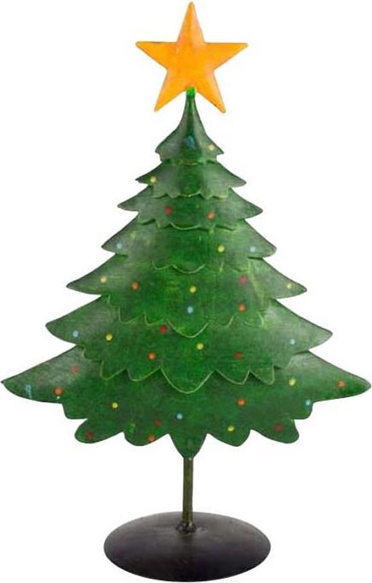 Kerstboom Metaal groen met gele ster 32cm bol