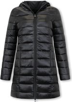 Long Puffer Coat Dames Parka - Slim Fit - Zwart