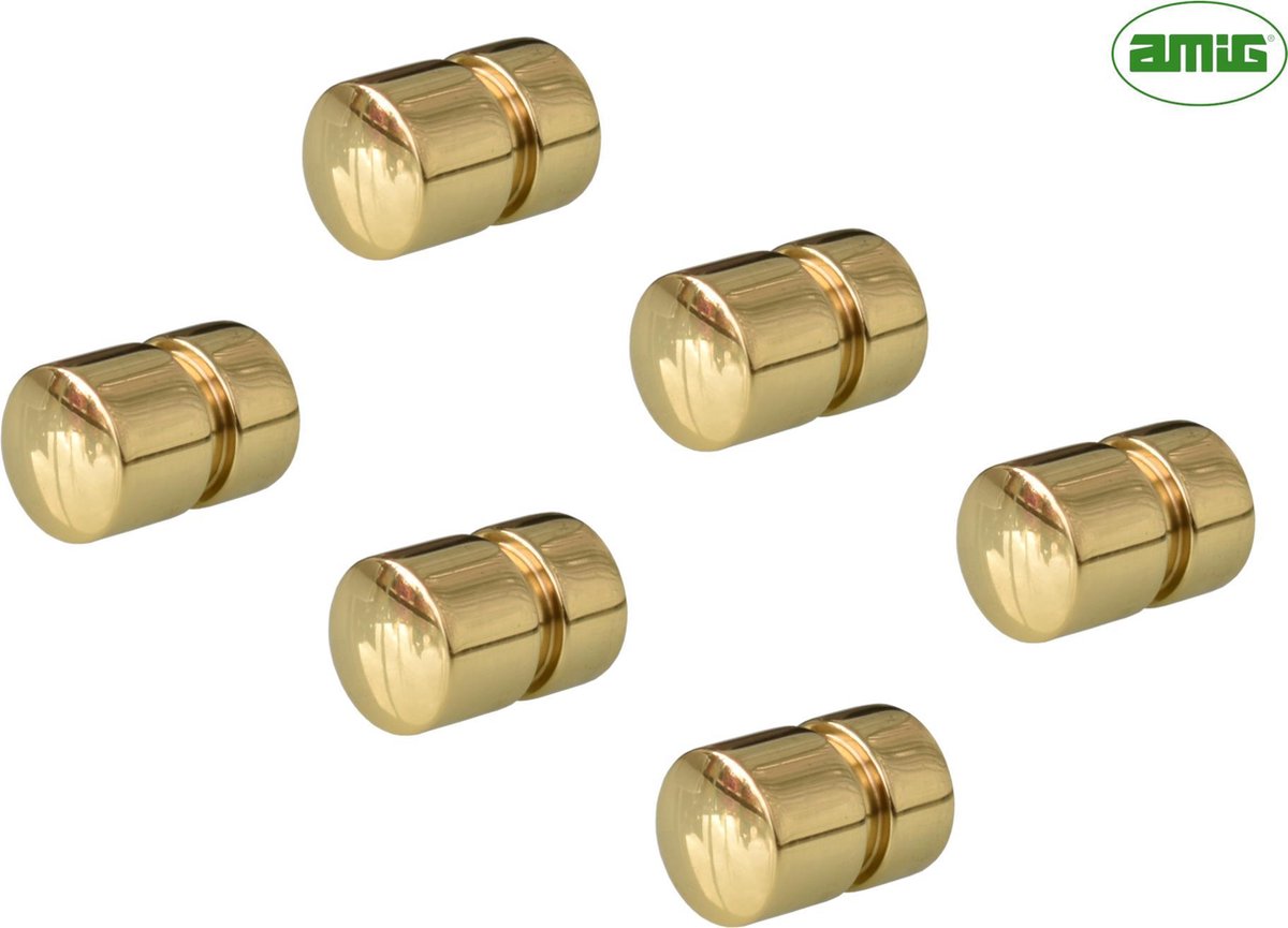 AMIG Meubelknop Kastknop Handgreep – 6 stuks – rond Ø18mm – gepolijst Messing