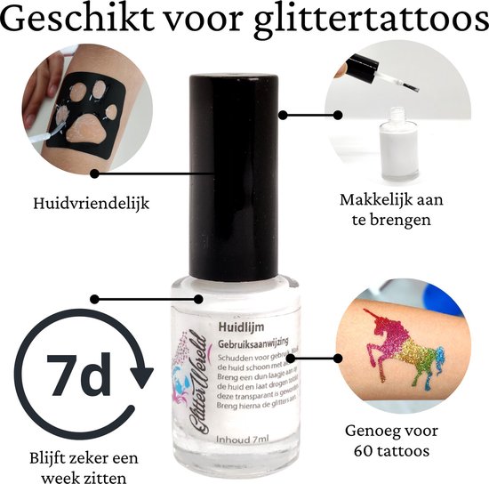 Manier Jonge dame Nachtvlek Glitter tattoo lijm | huidlijm | 7ml | Geschikt als Sinterklaas baardlijm  en special... | bol.com