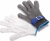 Winkrs - Oester handschoen maat M met binnenhandschoen en oestermes | Snijwerende handschoen met ringetjes 100% RVS