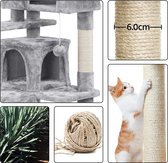 KIARA kattenkrabpaal kattenboom speelboom met touw en diverse platformen 130 cm hoog, lichtgrijs
