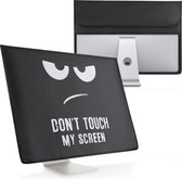 kwmobile Hoes voor 20-22" Monitor - PC cover met 2 vakjes aan de achterzijde - Monitor beschermhoes Don't Touch My Screen design in wit / zwart