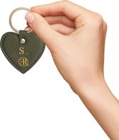 ENROUGE Key Holder Heart OLIVE GREEN | Luxe Sleutelhanger van Echt Leer | Gepersonaliseerd met Naam of Initialen | 100% Leder | Cadeautip Inclusief Geschenkverpakking