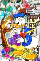 JJ-Art (Canvas) | Donald Duck boos, abstract, streetart, woonkamer – slaapkamer – kinderkamer | Eend, eekhoorn, dier, Disney, popart, graffiti, cartoon, modern | Foto-Schilderij wanddecoratie