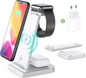 3-in-1 Draadloze Apple Oplader - Wireless Charger voor Samsung, iPhone, iWatch en Airpods Pro - Wit - 15W Qi Lader - Model 2022