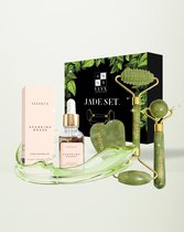 Velveux Jade roller set met rozenolie - cadeau voor vrouw - geschenkset vrouwen - Jaderoller - gezichtsroller - gezichtsolie - gezichtsmassage - skincare - Valentijnsdag cadeau