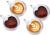 Dubbelwandige Harten Glazen Set - 4 stuks - 250 ML - Latte Macchiato Koffieglazen Koffiekopjes - Theeglazen