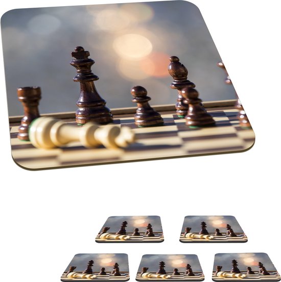 Dessous de Sous-verres - L'échiquier sur une table - 10x10 cm - 6 pcs