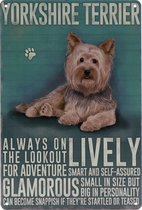 Wandbord – Yorkshire Terrier – Hond – Huisdier - Retro -  Wanddecoratie – Reclame bord – Restaurant – Kroeg - Bar – Cafe - Horeca – Metal Sign – 20x30cm