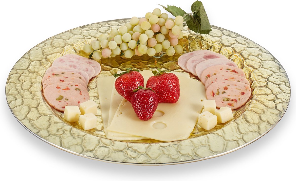 serveerbord - voor hapjes - Ø 36 cm - rond - plat - goudkleurig
