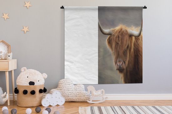 Tenture murale - Tissu mural - Highlander écossais - Cornes - Cheveux - 120x120 cm - Tapisserie