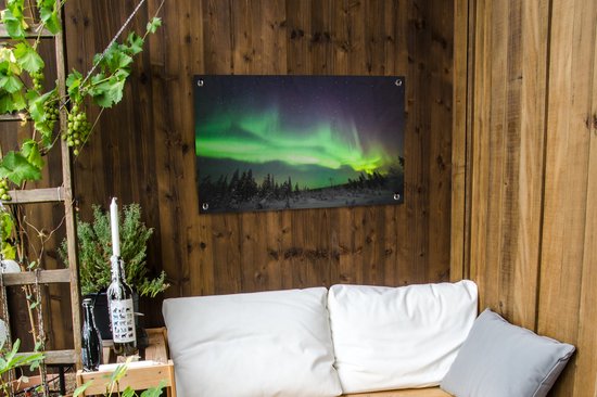 Posters de jardin extérieur Les aurores boréales au-dessus d'un paysage scandinave - 90x60 cm - Toile jardin - Affiche extérieure