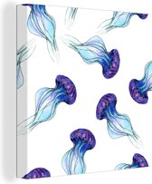 Tableau sur toile Illustration méduse violette fond blanc - 50x50 cm - Décoration murale