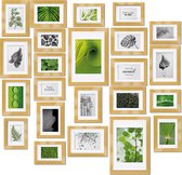 bomoe Nature Set van 24 Fotolijsten Houten Picture Frames - 10x 10,5x15cm / 8x 13x18cm / 4x 15x20cm / 2x 20x30cm - kunststof glas Fotolijst van Hout - Metalen Ophanging - Standaard