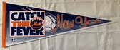 USArticlesEU - New York Mets - NY - MLB - vintage Vaantje - Baseball - Honkbal - Sportvaantje - Wimpel - Vlag - Pennant - Oranje/Wit/Blauw - 31 x 72 cm - oud logo - catch the fever