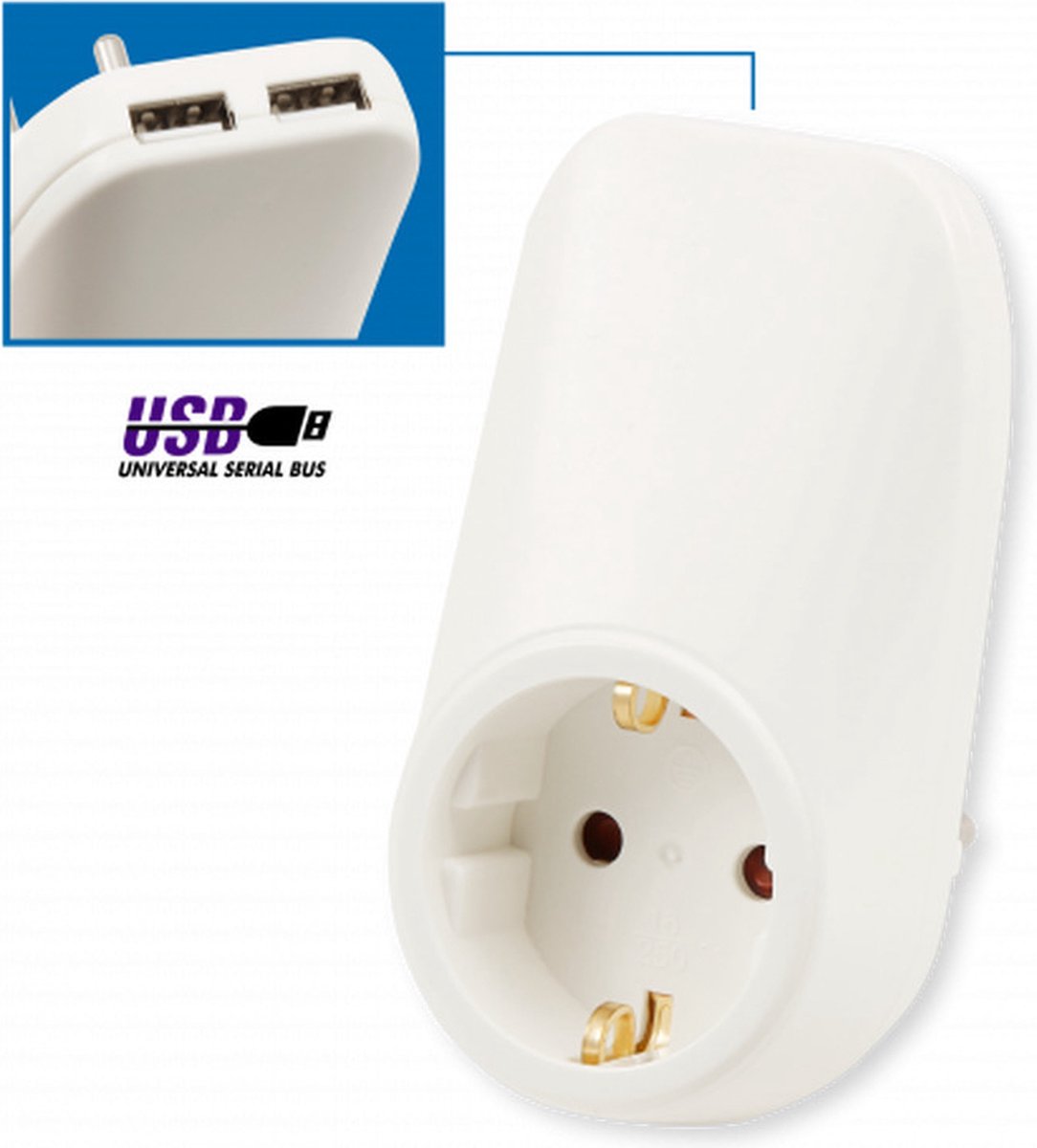 McPower Stekkerdoos verdeelstekker - Doorvoerstekker met 1 stopcontact en 2 USB A poorten - Wit