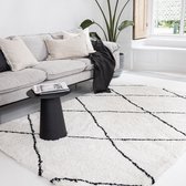 Tapis berbère poils longs Crème/ Zwart 240x330cm - (XL) - scandinave - nea - Interieur05 Wit - Polypropylène - 240 x 340 - (XL)