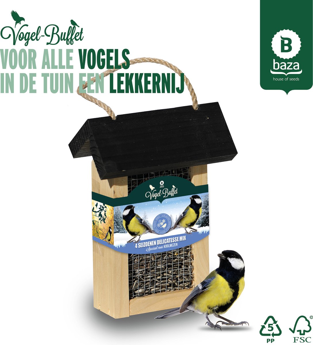 Complete Vogel-Buffet Picknick Vogelvoederhuisje voor Mezen inclusief Vogelvoer - Baza Seeds