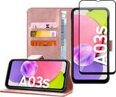 Samsung A03s - Bookcase Portemonnee Hoes Rose + Full Gehard Glas Screen Protector