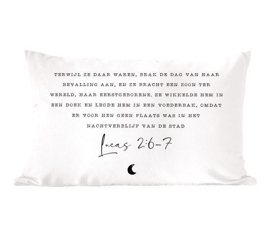 Sierkussens - Kussentjes Woonkamer - 50x30 cm - Kerst - Quotes - Lucas 2:6-7 - Religie - Spreuken - Kerstversiering - Kerstdecoratie voor binnen - Woonkamer