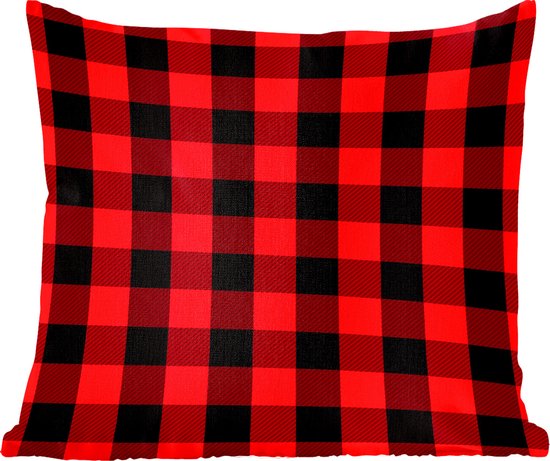 Sierkussens - Kussentjes Woonkamer - 45x45 cm - Plaid - Rood - Zwart - Kerstversiering - Kerstdecoratie voor binnen - Woonkamer